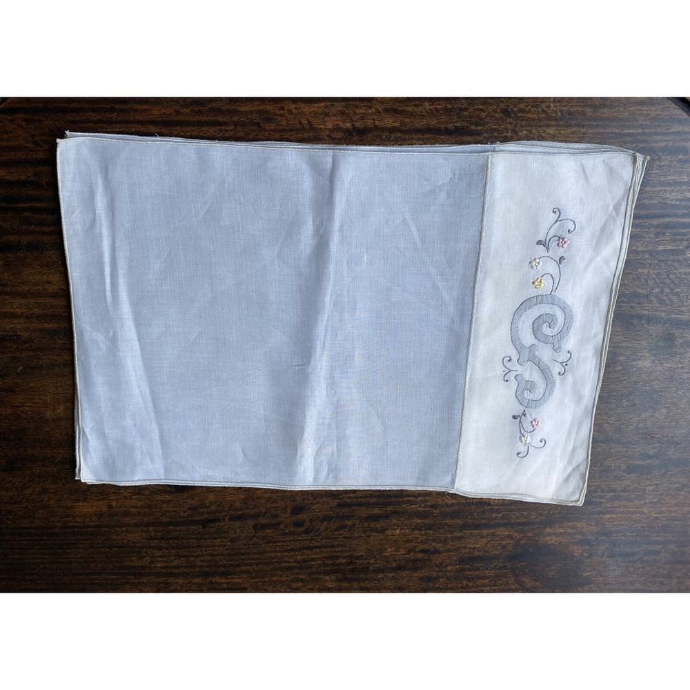 2 VNTG Rare 100% Linen Flowers Embroidered PlaceMats Sky Blue/White Elegant New